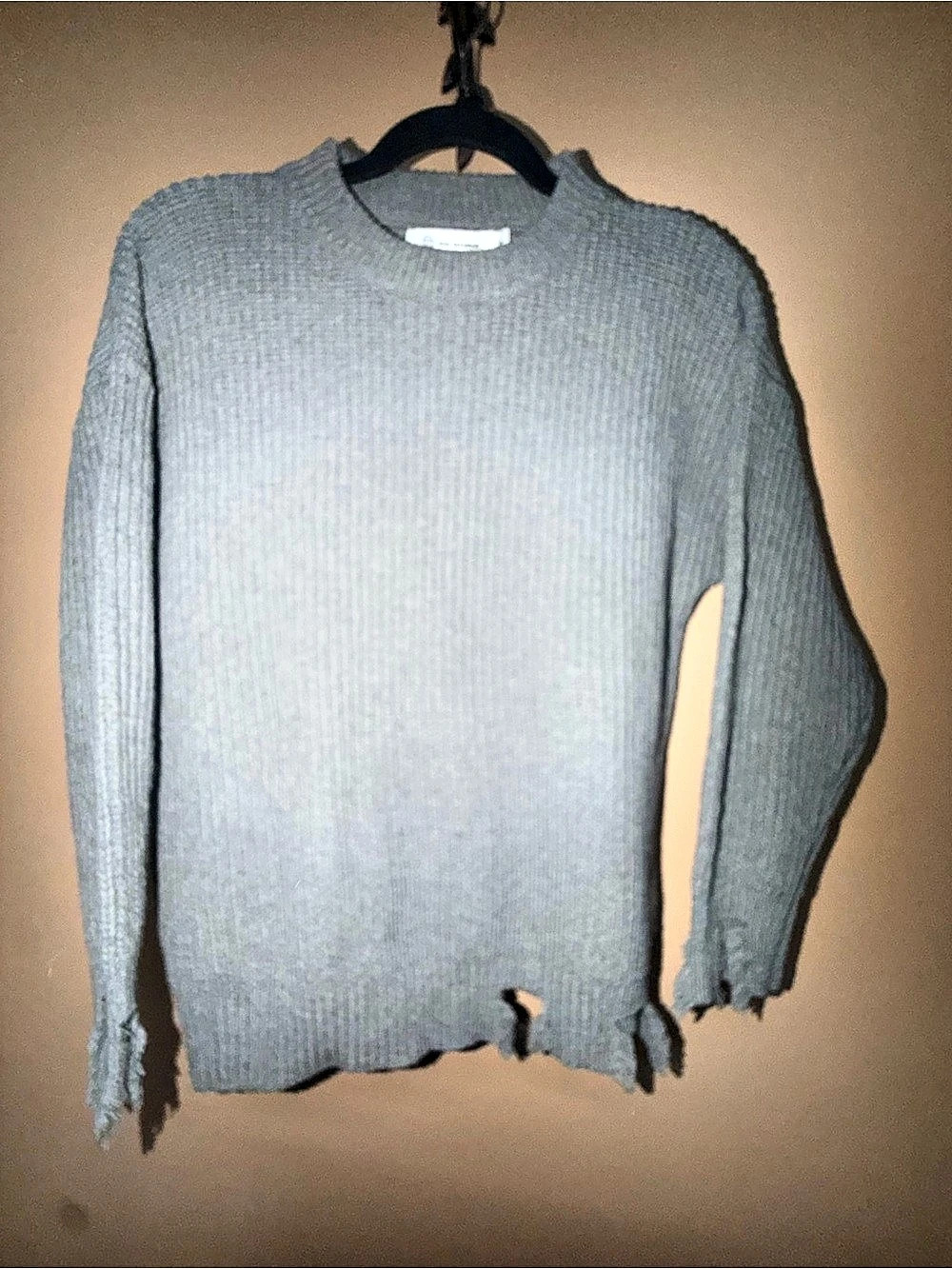 Pink Diamond  Distressed Knit Sweater in Gray Size Small